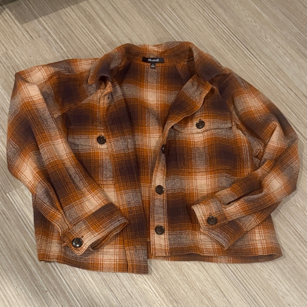 Madewell Plaid Jacket in Brown and Orange